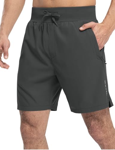 donhobo Herren Athletische Laufshorts Workout Wandershorts Running Jogging Laufhose Schnelltrockene High Waisted Aktiv Shorts Zippertasche (Kaltes Grau, 3XL) von donhobo
