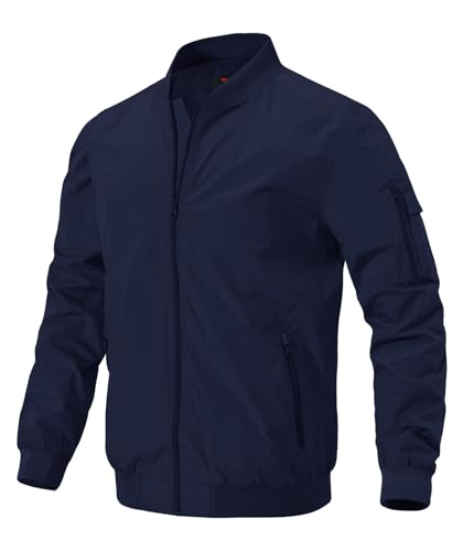 donhobo Herren Bomber Jacke Leichte Freizeit Sportjacke Baseball Blouson Jacken Übergangsjacke Stehkragen US Fliegerjacke mit Ärmeltasche Blau M von donhobo