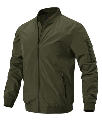 donhobo Herren Bomberjacke Freizeit Übergangsjacke Leichte Fliegerjacke Stehkragen Pilotenjacke Herbst Frühling Blouson mit Reißverschlusstaschen, Grün, M von donhobo
