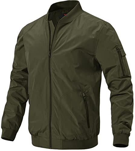 donhobo Herren Bomberjacke Freizeit Übergangsjacke Leichte Fliegerjacke Stehkragen Pilotenjacke Herbst Frühling Blouson mit Reißverschlusstaschen (Grün, M) von donhobo