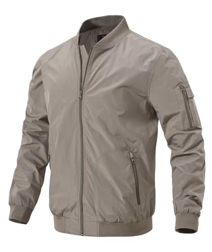 donhobo Herren Bomberjacke Leichte Übergangsjacke Militär Fliegerjacke Stehkragen Herbst Frühling Blouson Pilotenjacke Outdoor Windjacke (Khaki, 3XL) von donhobo