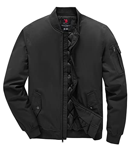 donhobo Herren Bomberjacke Warm Gefüttert Jacke Fleecejacke Full Zip Outdoorjacke Winterjacke Herbst Winddichte Übergangsjacke Freizeitjacke Schwarz M von donhobo