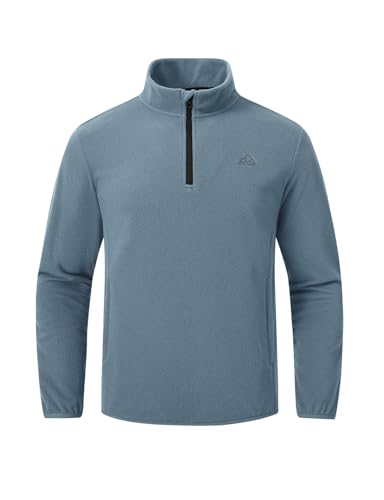 donhobo Herren Fleecepullover 1/4 Zip Warmes Microfleece Sweatshirt Leichte Atmungsaktiv Fleece Jacken Herbst Outdoor Running Golf Sportshirt (Grau blau, L) von donhobo