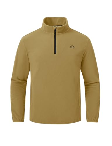 donhobo Herren Fleecepullover 1/4 Zip Warmes Microfleece Sweatshirt Leichte Atmungsaktiv Fleece Jacken Herbst Outdoor Running Golf Sportshirt (Khaki, L) von donhobo