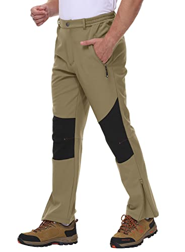 donhobo Herren Gefüttert Winterhose Warm Verdickte Atmungsaktiv Outdoorhose Softshellhose Wasserdicht Winddicht Wanderhose Jogging Berghose (Khaki, 34) von donhobo