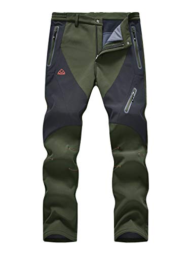 donhobo Herren Gefüttert Winterhose Wasserdicht Winddicht Atmungsaktiv Warm Verdickte Softshellhose Frühling Herbst Wanderhose Outdoorhose (Grün, 32) von donhobo