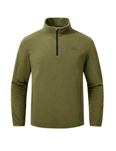 donhobo Herren Half Zip Fleece Pullover Herbst Winter Microfleece Sweatshirt Warm Atmungsaktiv Outdoor Sport Jacken mit Reißverschlusstaschen (Armeegrün, XL) von donhobo