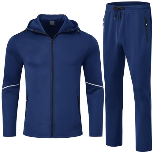 donhobo Herren Jogger Jogginganzug Trainingsanzug Leicht Atmungsaktiv Sweatshirt Sporthose Gym Fitness Sportanzug Casual Hausanzug, Blau, 3XL von donhobo