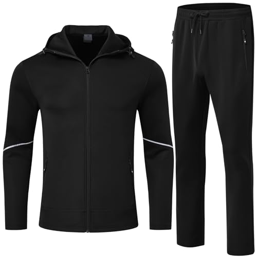 donhobo Herren Jogging Anzug Trainingsanzug Sportanzug Sporthose Gym Tracksuit Atmungsaktiv Sweatshirt Jogginghose Casual Hausanzug, Schwarz, L von donhobo