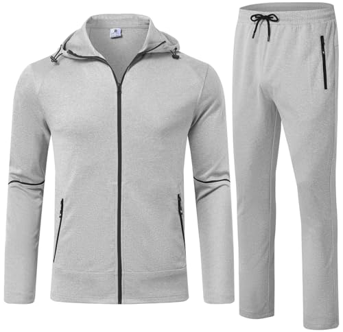 donhobo Herren Jogginganzug Atmungsaktiv Sweatshirt Sportanzug für Männer Trainingsanzug Laufanzug Gym Freizeitanzug Baggy Tracksuit, Hellgrau, L von donhobo