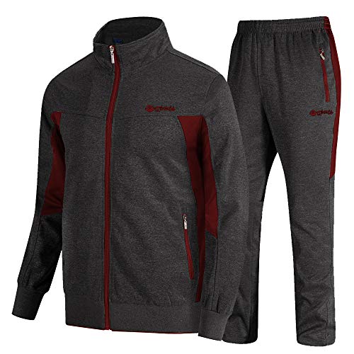 donhobo Herren Jogginganzug Trainingsanzug Sportanzug Fußball Sporthose Hoodie Hose für Gym Warm Tracksuit (02Dunkelgrau rot, XL) von donhobo