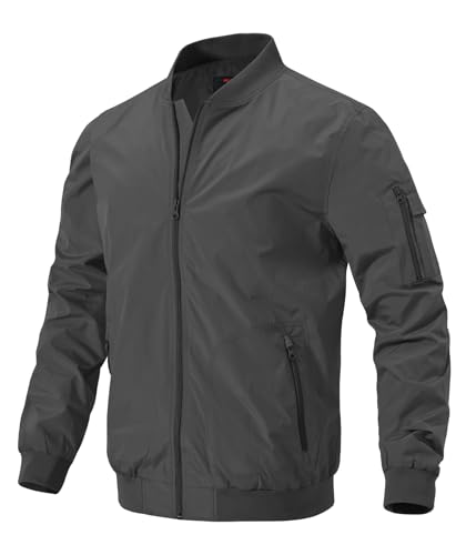 donhobo Herren Leichte Übergangsjacke Bomber Jacke Frühling Herbst Fliegerjacke Männer Pilotenjacke Baseball Blouson Outdoorjacke Windjacke, Grau, XL von donhobo