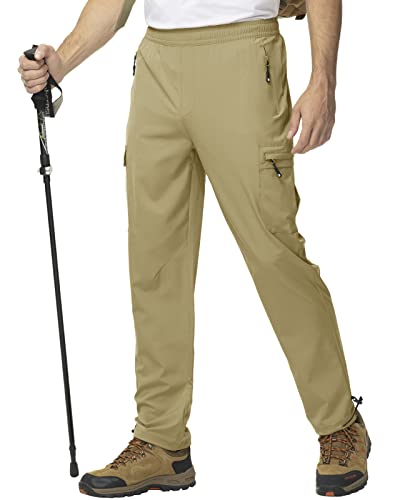 donhobo Herren Outdoor Wanderhose Schnell Trockend Campinghose Leichte Atmungsaktive Verschleißfest Trekkinghose Funktionshose mit Reißverschlusstaschen (Khaki, XL) von donhobo