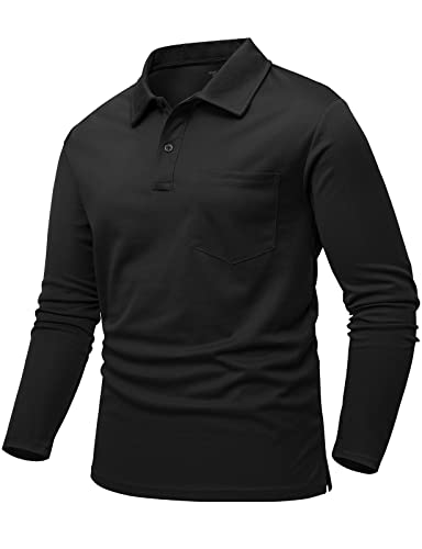 donhobo Herren Polohemd Langarm Poloshirt Männer T-Shirt Gym Fitness Leicht Atmungsaktiv Outdoor Sport Golf Shirts Freizetshirt Arbeitshirt, Schwarz, 3XL von donhobo