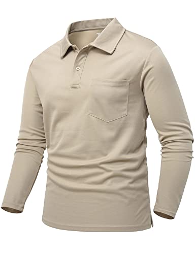 donhobo Herren Poloshirt Polohemd Regular Fit Golf T Shirts Männer Tactical Shirt Langarm Funktionsshirt Leicht Atmungsaktiv Outdoor Sport Freizeitshirt, Khaki, M von donhobo