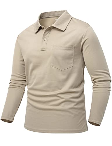 donhobo Herren Poloshirt Polohemd Regular Fit Golf T Shirts Männer Tactical Shirt Langarm Funktionsshirt Leicht Atmungsaktiv Outdoor Sport Freizeitshirt, Khaki, S von donhobo