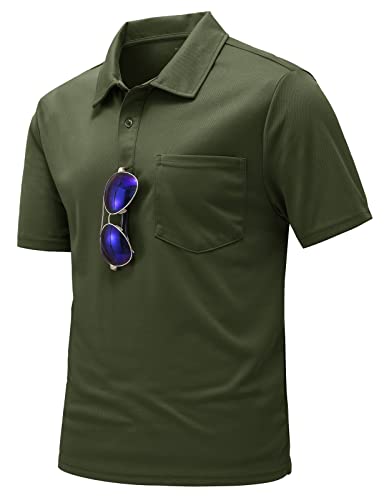 donhobo Herren Poloshirts Kurzarm Polo Hemd Army Golf Tennis T-Shirts Schnelltrocknend Outdoor Leicht Atmungsaktives Sport Polohemd (Armeegrün, M) von donhobo