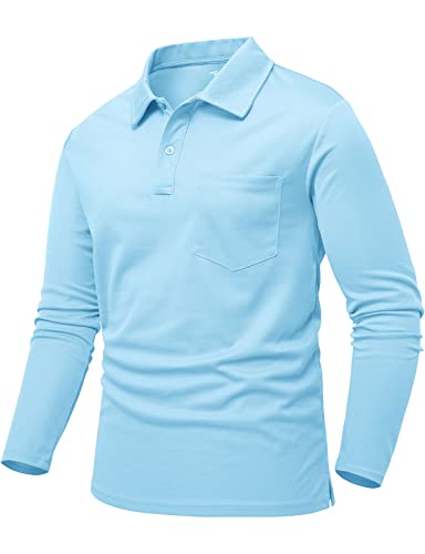 donhobo Herren Poloshirts Langarm Golfshirts Schnelltrocknend Atmungsaktiv Outdoor Funktionsshirt Tennis Arbeit Casual Polo T-Shirts Tops, Himmelblau, 3XL von donhobo