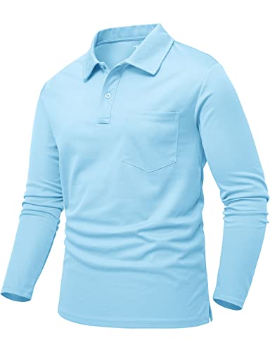 donhobo Herren Poloshirts Langarm Golfshirts Schnelltrocknend Atmungsaktiv Outdoor Funktionsshirt Tennis Arbeit Casual Polo T-Shirts Tops, Himmelblau, L von donhobo