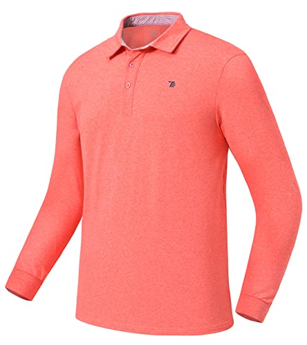 donhobo Herren Premium Poloshirts Basic Langarm Polohemd Einfarbig Stretch Polo Kragen Fleecefutter Pullover Freizeit Golf Tennis T-Shirt Orange L von donhobo