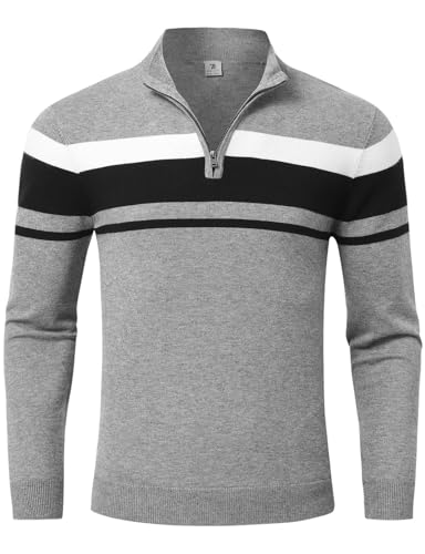 donhobo Herren Pullover Half Zip Langarmshirt Feinstrick Sweater Rollkragen Freizeit Slim fit Basic Männer Polo Strickpullover, Hellgrau, L von donhobo