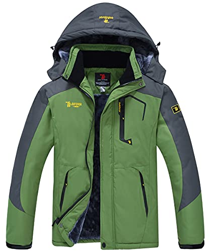 donhobo Herren Schneejacke Winddicht Wasserdichte Skijacken Winter Fleecejacken mit Kapuzen Regenmantel Outdoor Wanderjacke(Grün,XL) von donhobo