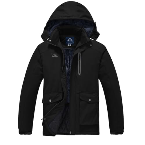 donhobo Herren Skijacke Atmungsaktiv Warm Gefüttert Winterjacke Outdoor Winddichte Wasserdicht Snowboardjacke Wanderjacke mit Abnehmbarer Kapuze Schwarz XL von donhobo
