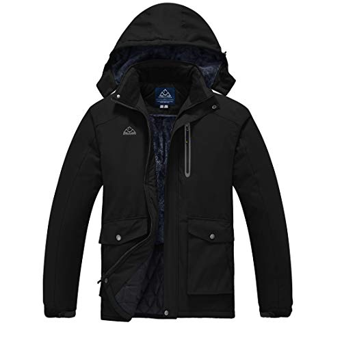 donhobo Herren Skijacke Atmungsaktiv Warm Gefüttert Winterjacke Outdoor Winddichte Wasserdicht Snowboardjacke Wanderjacke mit Abnehmbarer Kapuze Scwarz L von donhobo