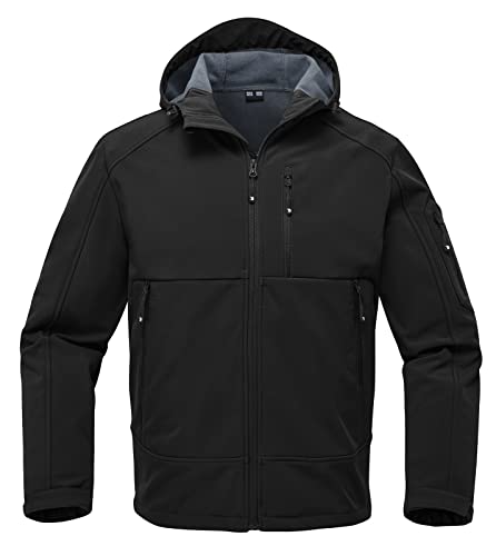 donhobo Herren Softshell Jacke Function Outdoorjacke Winddichte Wasserabweisende Freizeitjacke Kapuzenjacke mit Fleece Innenseite (Schwarz, L) von donhobo