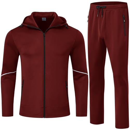 donhobo Herren Sweat Suit Trainingsanzug Jogginganzug Sportanzug für Männer Jogginghosen Gym Tracksuit Sportjacke Lässig Oberteile und Sporthose, Rot, 3XL von donhobo