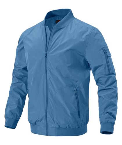 donhobo Herren Übergangsjacke Militär Jacke Stehkragen Fliegerjacke Blouson Bomber Jacke Freizeit Outdoor Sportjacke mit Multi Taschen, Denim Blau, L von donhobo