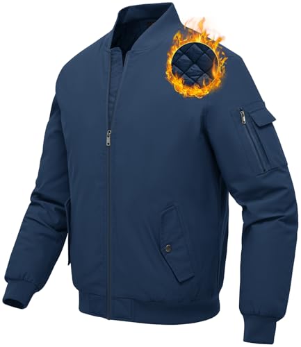 donhobo Herren Winter Jacke Bomberjacke Quilted Steppjacke Winddicht Gefüttert Herbst Winter Warm Gepolsterte Mäntel Outwear Marine L von donhobo
