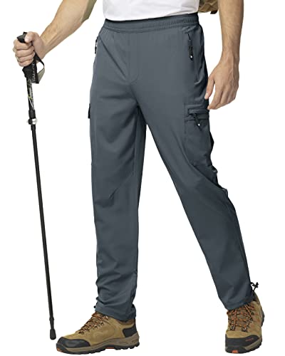 donhobo Herren Wanderhose Cargohose Wasserdicht Elastische Outdoorhose Jogginghose Trekkinghose Schnelltrocken Leichte Funktionshose mit Reißverschlusstasche (Kaltgrau, L) von donhobo