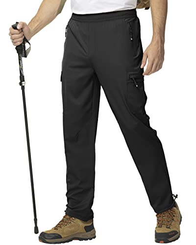 donhobo Herren Wanderhose Outdoorhose Leichte Schnell Trocknende Atmungsaktiv Sommer Campinghose Trekkinghose Funktionshose mit Reißverschlusstasche (Schwarz, M) von donhobo