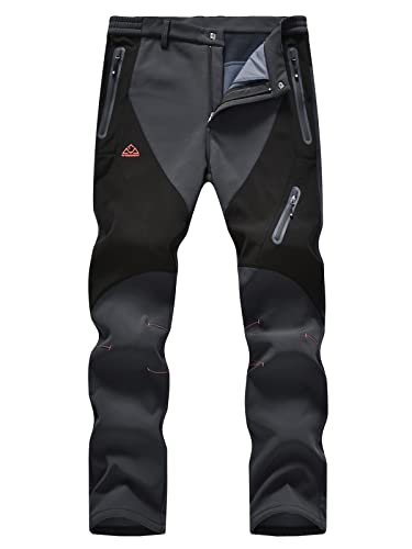 donhobo Herren Wanderhose Wasserdicht Softshellhose Outdoor Funktionshose Winddicht Warm Gefüttert Skihose Snowboardhose Winter Trekkinghose (Dunkelgrau, 30) von donhobo