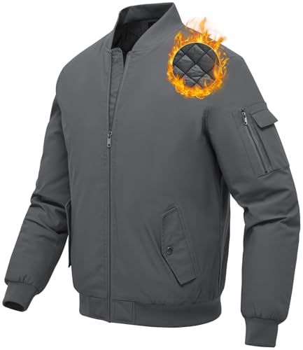 donhobo Herrenjacke Winddichte Bomberjacke Übergangsjacke Freizeitjacke Herbst Winter Warm Gepolsterte Mäntel Jacken Dunkelgrau L von donhobo