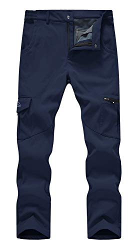 donhobo Herren Winter Wanderhose Wasserdicht Softshellhose Outdoorhose Thermohose Winddichte Skihose Warm Gefüttert Trekkinghose (Navy, 38) von donhobo