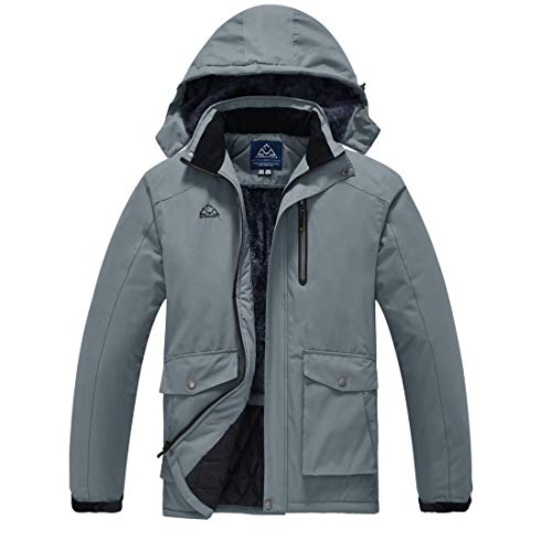 donhobo Herren Outdoorjacke Ski Jacke Warmer Gefüttert Winter Fleece Mantel Winddichte Wasserdichte Funktionjacke Snowboardjacke mit Abnehmbarer Kapuze Grau S von donhobo