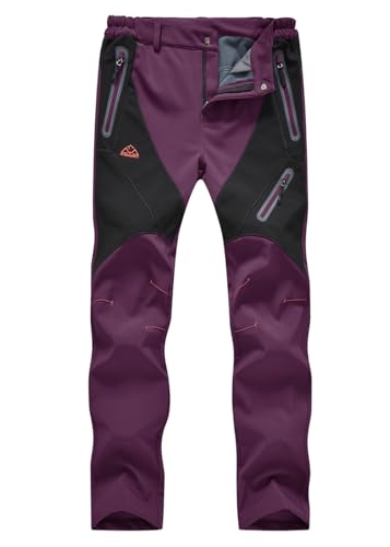 donhobo Hose Damen Outdoor Wanderhose Wasserdicht Softshellhose Fleecefutter Warm Atmungsaktiv Berghose Funktionshose Trekkinghose Lila L von donhobo