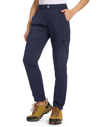 donhobo Hose Damen Wanderhose Leichter Atmungsaktiv Cargohose Wasserabweisend Quick Dry Stretch Outdoorhose UV-Schutz Trekkinghose Funktionshose mit 6 Taschen (Marine, XXL) von donhobo