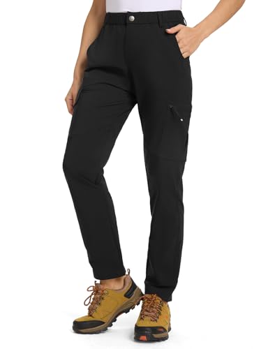 donhobo Hose Damen Wanderhose Leichter Atmungsaktiv Cargohose Wasserabweisend Quick Dry Stretch Outdoorhose UV-Schutz Trekkinghose Funktionshose mit 6 Taschen (Schwarz, M) von donhobo