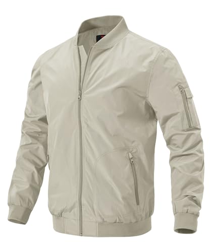 donhobo Herren Jacken Leichte Windbreaker Übergangsjacke Bomberjacke Frühling Herbst Fliegerjacke Stehkragen Baseball Blouson (Helles Khaki, 3XL) von donhobo