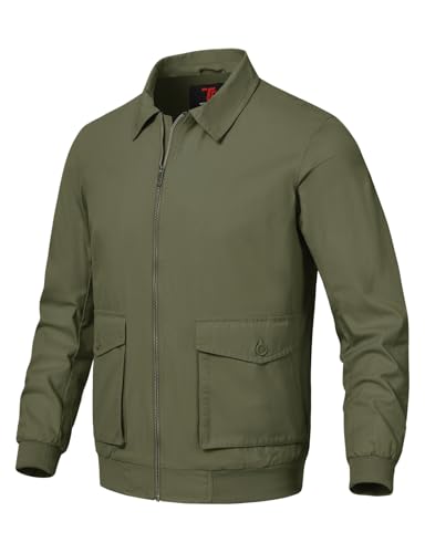 donhobo Jacke Herren Übergangsjacke Leichte Militär Jacke Herbstjacke Armeejacke Baumwolle Freizeit Blouson Bomberjacke mit Multi Taschen, Armeegrün, L von donhobo