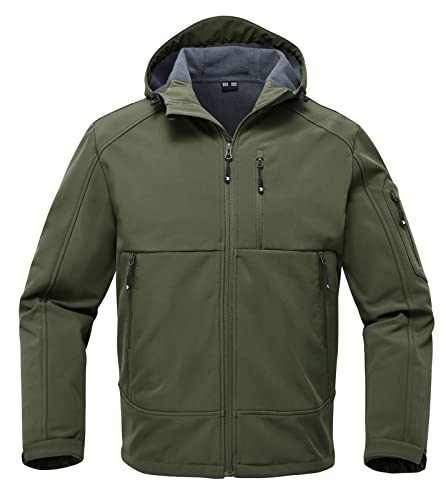 donhobo Jacke für Herren Softshelljacke Wasserabweisend Militär Jacke Warme Fleecefutter Outdoorjacke Funktionsjacke mit Multi Reißverschlusstaschen (Armeegrün, XL) von donhobo