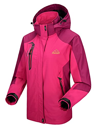 donhobo Jacken Damen Outdoorjacke Wasserdicht Windjacke Leicht Wanderjacke Atmungsaktiv Funktionsjacke Softshell Regen Übergangsjacke mit Kapuze (Rose Rot, XXL) von donhobo