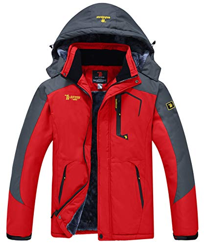 donhobo Jacken Herren Wanderjacke Damen Winter Outdoor Mantel Wasserdicht Regenmantel Winddicht Fleecejacken Hooded Skijacken Softshelljacke (Rot,M) von donhobo