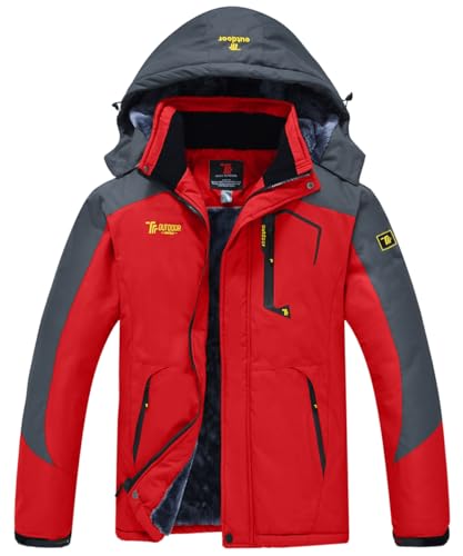 donhobo Jacken Herren Wanderjacke Damen Winter Outdoor Mantel Wasserdicht Regenmantel Winddicht Fleecejacken Hooded Skijacken Softshelljacke (Rot,XXL) von donhobo