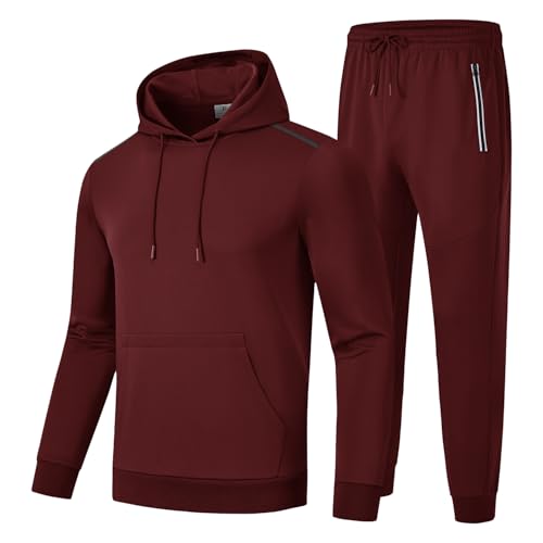 donhobo Jogginganzug Herren Tracksuit 2 Piece Unisex Trainingsanzug Hip Hop Streetwear Hoodie Sporthose Lose Sweatshirt Freizeit Sportanzug, Weinrot, L von donhobo