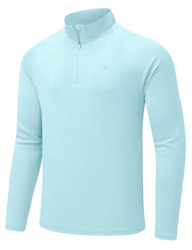 donhobo Langarmshirts für Herren UV Shirts Langarm Sport T-Shirts mit 1/4 Zip Atmungsaktiv Sonnenschutz Outdoor Wandern Angeln Oberteil Rash Guards, Hellblau, L von donhobo
