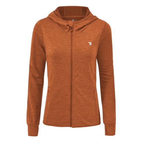donhobo Laufjacke für Damen Sportjacke Trainingsjacke voll Reißverschluss Trainingsanzug Leichte Atmungsaktiv Jacke mit Daumenloch (Orange, S) von donhobo